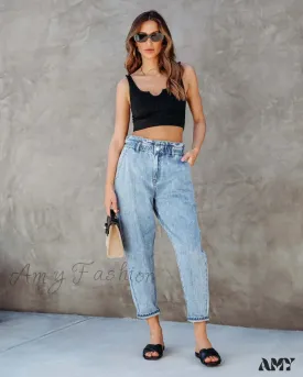 Amy Fashion - 2024 Women New Women Fashion Streetwear Vintage Blue for Women High Waist Denim Harem Jean