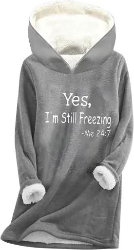 Binmer Yes,I'm Still Freezing Me 24:7 Hoodies Sherpa Lined Sweaters Winter Warm Thick Fleece Sweatshirt Plus Size Lounge Tops