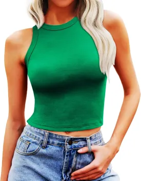 Bluetime Womens Sleeveless Tank Tops Summer Casual Basic Slim Fitted Racerback High Neck Y2k Crop Top