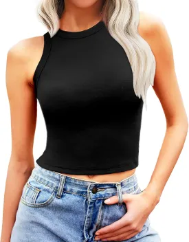 Bluetime Womens Sleeveless Tank Tops Summer Casual Basic Slim Fitted Racerback High Neck Y2k Crop Top
