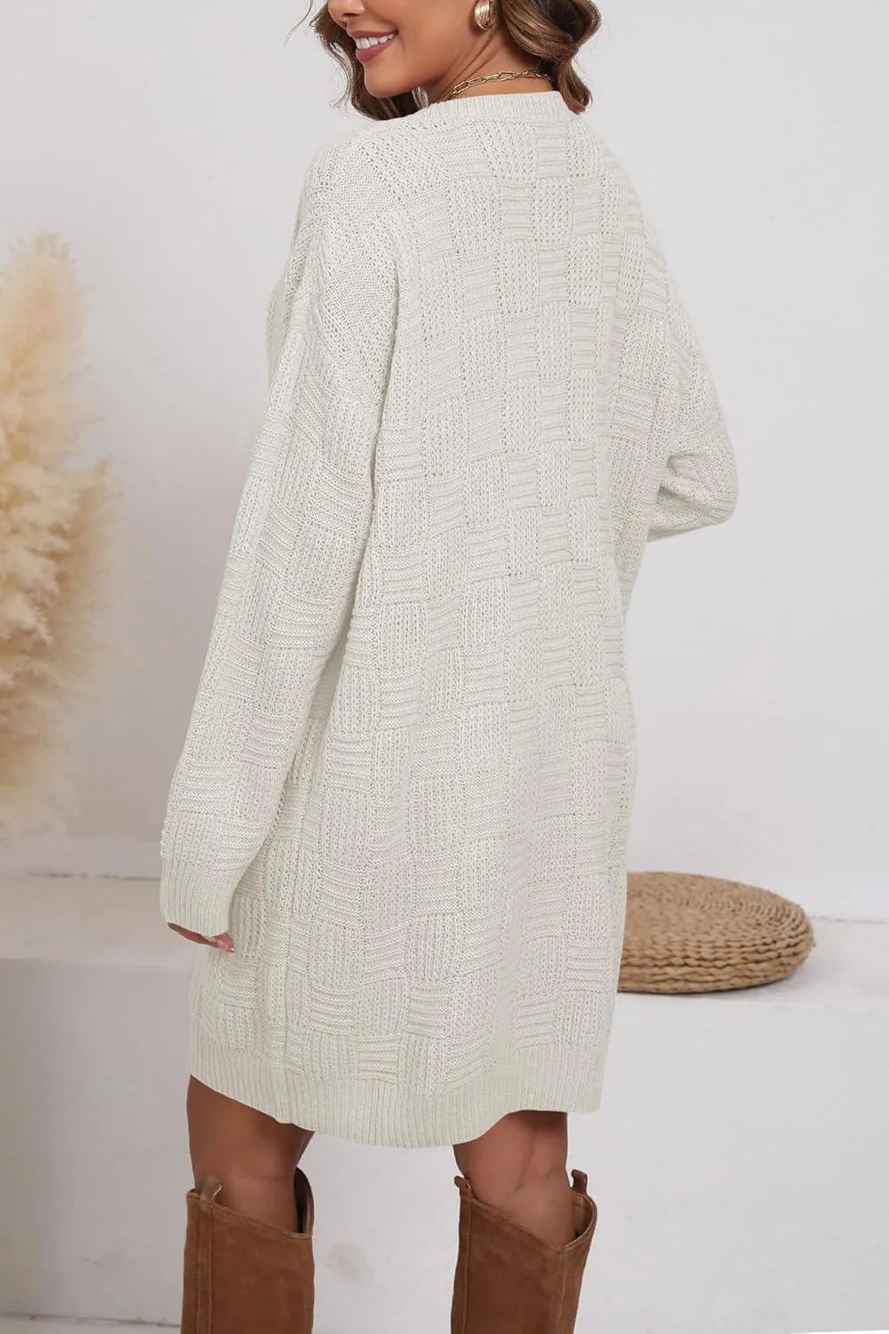 Cakulo Womens Checkered Sweater Dress Fall Oversized Long Pullover Chunky Sweaters Trendy Casual Knit Dresses 2025