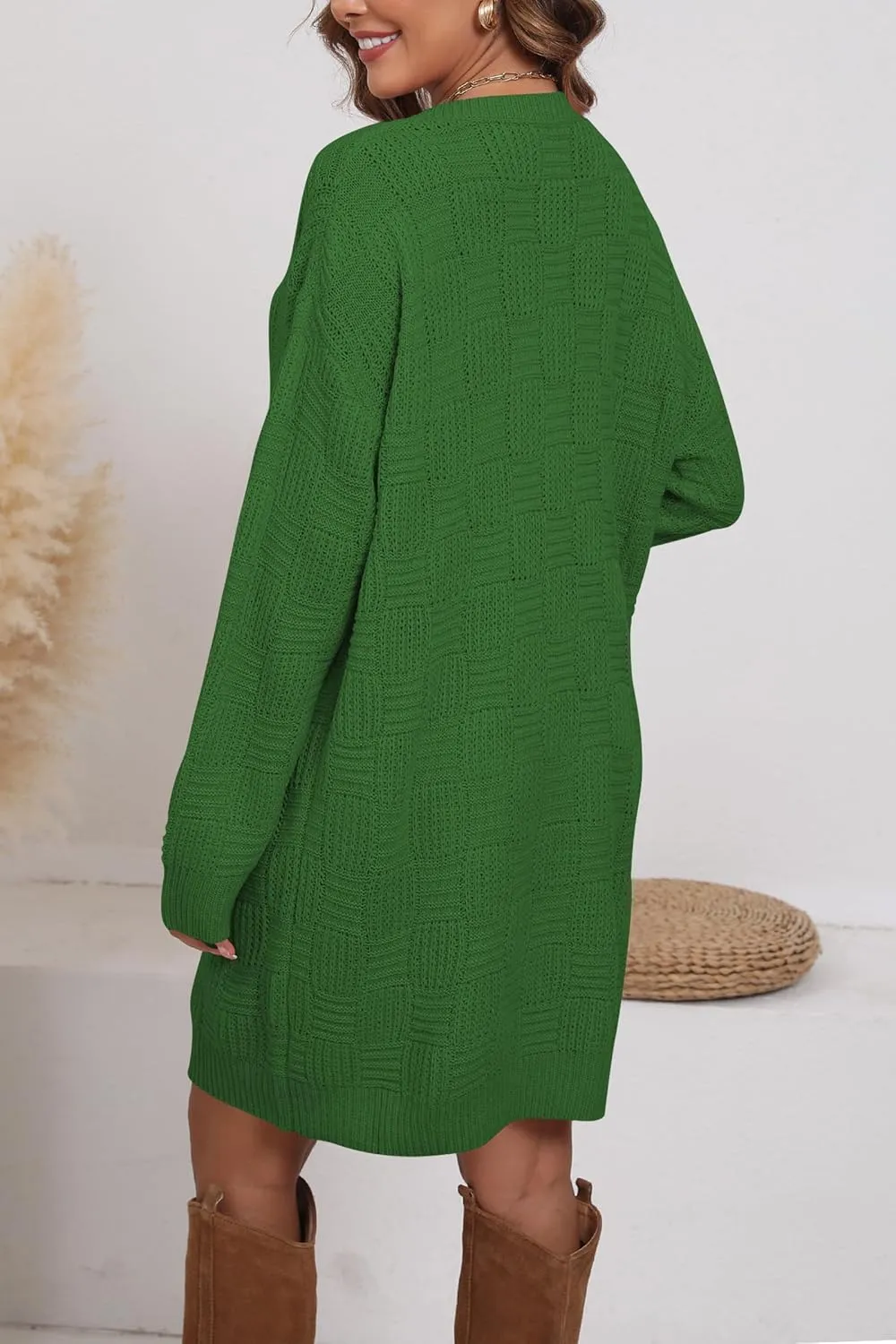 Cakulo Womens Checkered Sweater Dress Fall Oversized Long Pullover Chunky Sweaters Trendy Casual Knit Dresses 2025