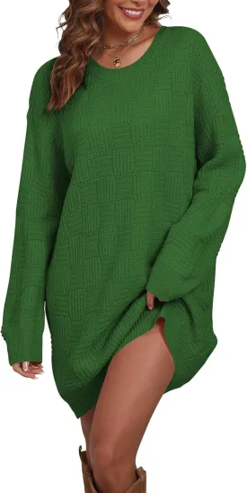 Cakulo Womens Checkered Sweater Dress Fall Oversized Long Pullover Chunky Sweaters Trendy Casual Knit Dresses 2025