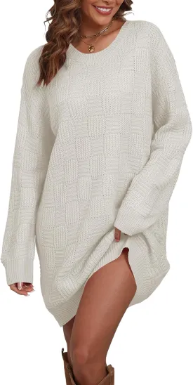 Cakulo Womens Checkered Sweater Dress Fall Oversized Long Pullover Chunky Sweaters Trendy Casual Knit Dresses 2025