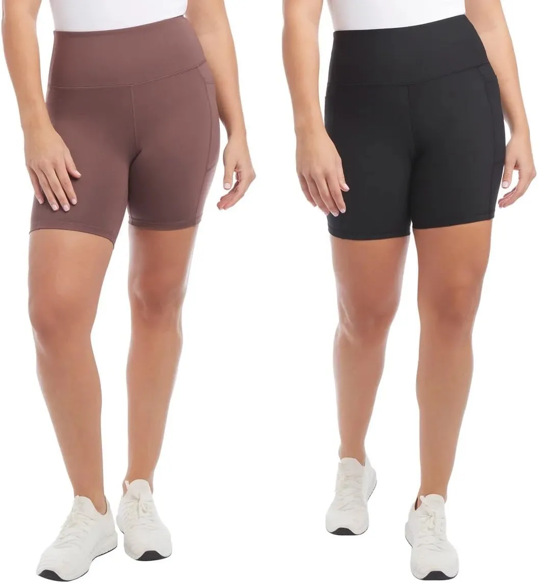 Danskin Women's High Rise Bike Shorts - Workout Shorts - Volleyball Shorts - Yoga and Dance, 2-Pack