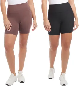 Danskin Women's High Rise Bike Shorts - Workout Shorts - Volleyball Shorts - Yoga and Dance, 2-Pack