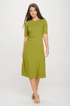 Darcy Side-Ruched Crew Neck Knit Midi Dress