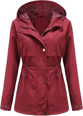 DOSLAVIDA Women's Rain Jacket Waterproof Hooded Windbreaker Lightweight Trench Coat Active Outdoor Raincoat With Hood