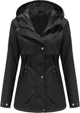 DOSLAVIDA Women's Rain Jacket Waterproof Hooded Windbreaker Lightweight Trench Coat Active Outdoor Raincoat With Hood