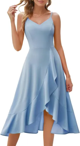 DRESSTELLS Women's Cocktail Party Dress, Formal Wedding Guest High Low Dress, Fit Flare Holiday Prom Dress