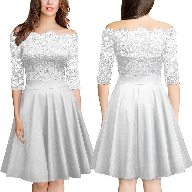 Funki Buys | Dresses | Women's Elegant Lace Chiffon Midi Dress