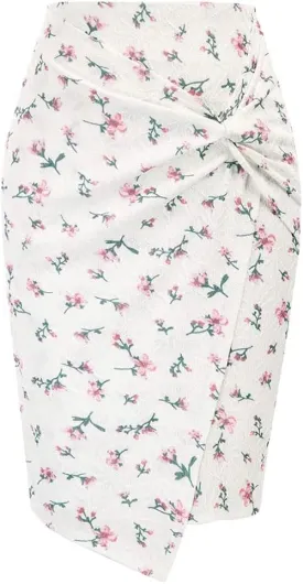 GGUHHU Womens Classic Package Hip Tulip Skirts Floral Print Twist Knot Pencel Skirt