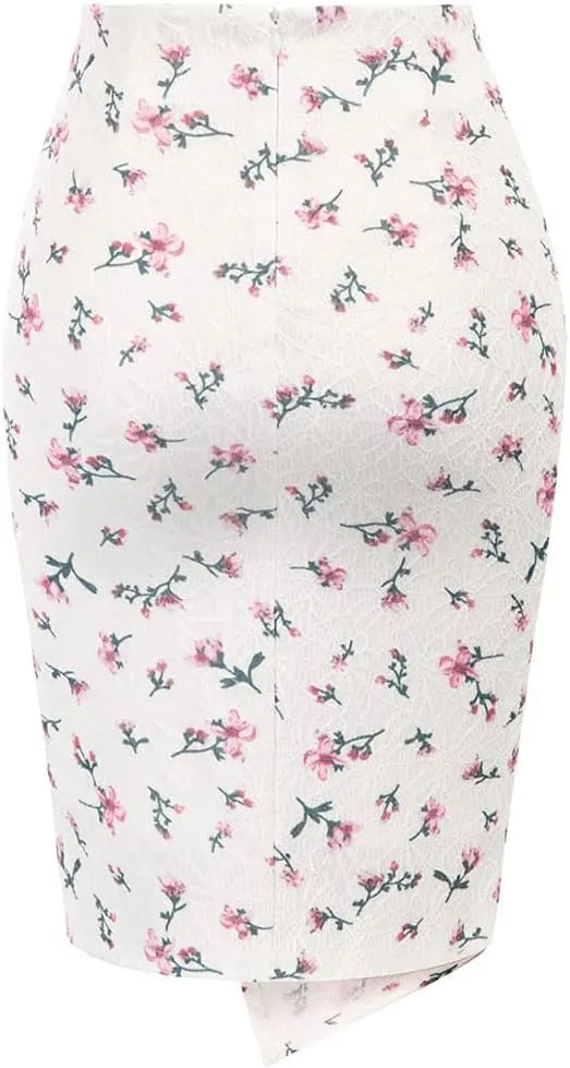 GGUHHU Womens Classic Package Hip Tulip Skirts Floral Print Twist Knot Pencel Skirt