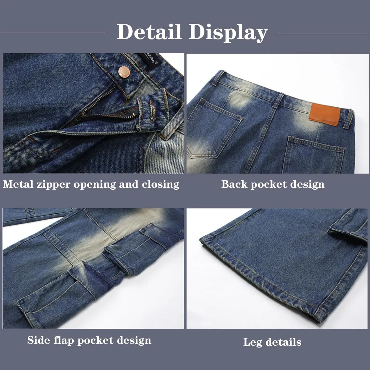 Gothic Style Jeans for Women, Retro Washed Pocket Workwear Jeans, Men's and Women's Loose Straight Leg Jeans