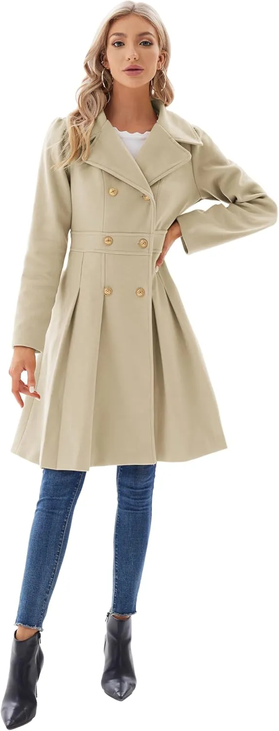 GRACE KARIN 2024 Women's Fashion Trench Coat Notch Lapel Double Breasted Thick A Line Pea Coats Jacket with Pockets(S-2XL)