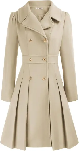 GRACE KARIN 2024 Women's Fashion Trench Coat Notch Lapel Double Breasted Thick A Line Pea Coats Jacket with Pockets(S-2XL)