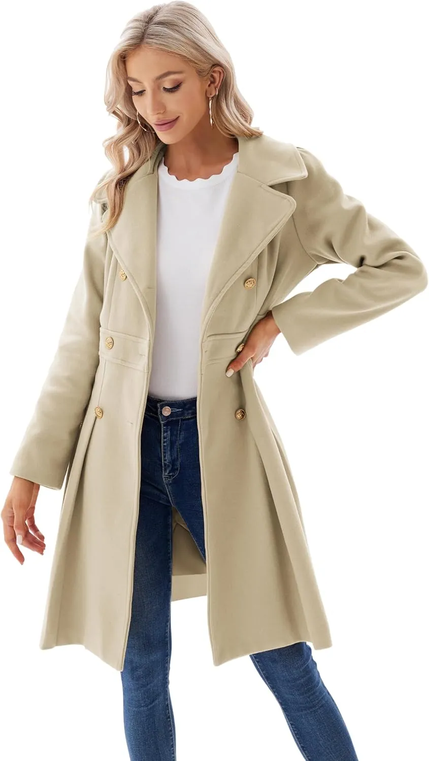 GRACE KARIN 2024 Women's Fashion Trench Coat Notch Lapel Double Breasted Thick A Line Pea Coats Jacket with Pockets(S-2XL)