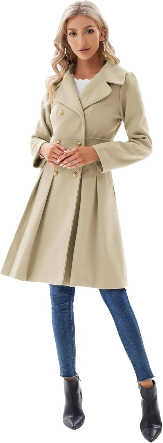 GRACE KARIN 2024 Women's Fashion Trench Coat Notch Lapel Double Breasted Thick A Line Pea Coats Jacket with Pockets(S-2XL)