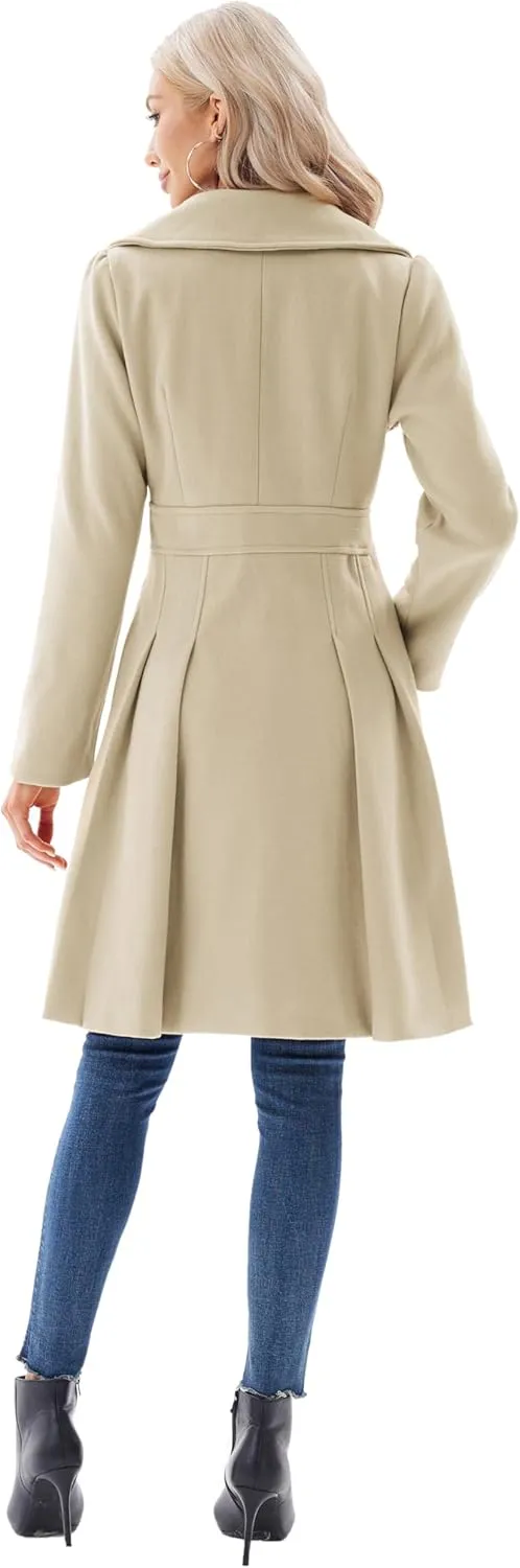 GRACE KARIN 2024 Women's Fashion Trench Coat Notch Lapel Double Breasted Thick A Line Pea Coats Jacket with Pockets(S-2XL)