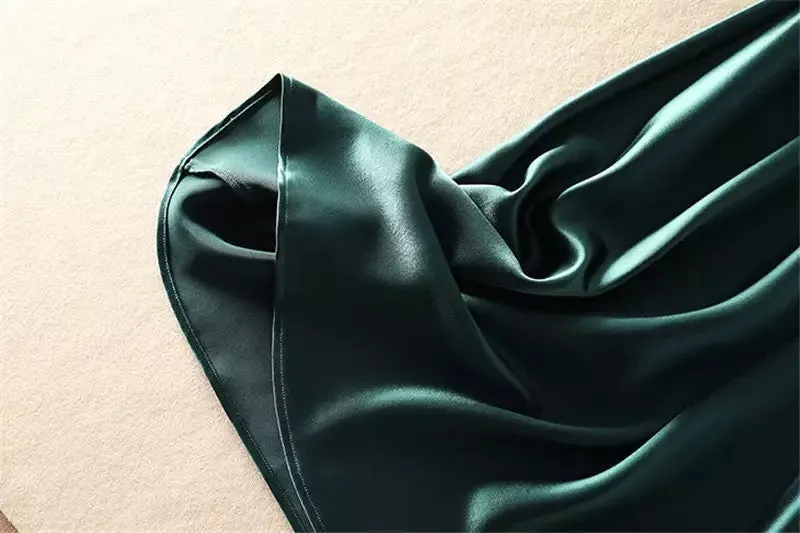 Green Satin Cowl Neck High Slit Evening Dress