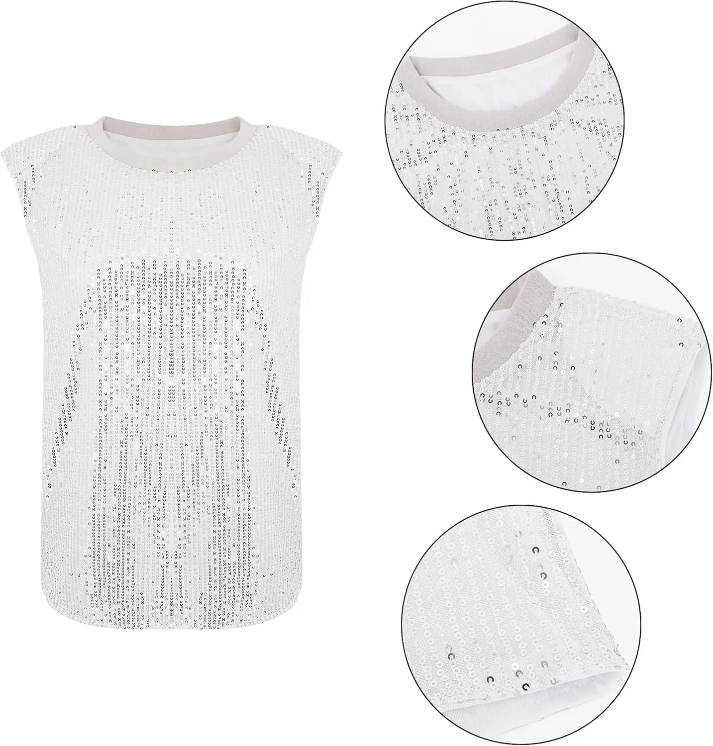 Haoohu Women's Sparkly Sequin Sleeveless Tank Top Camisole Round Neck Rave Tank Vest Party Shirt Clubwear