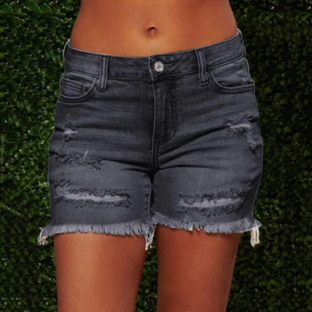 hlysgo Jeans Shorts for Women Mid Rise Ripped Jean Shorts Stretchy Frayed Raw Hem Casual Denim Shorts 2024 Summer Shorts