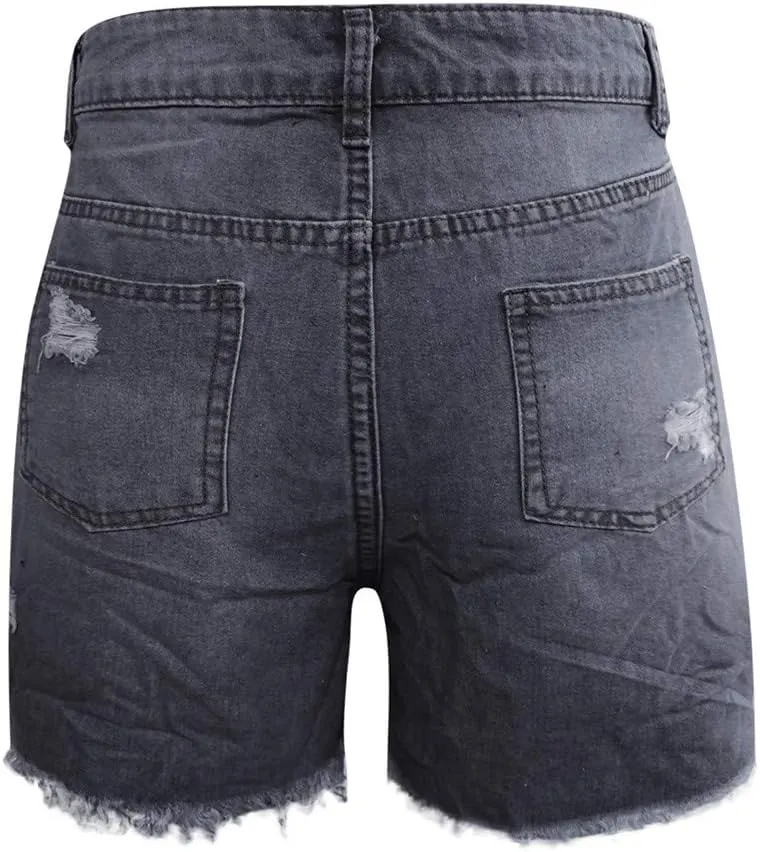 hlysgo Jeans Shorts for Women Mid Rise Ripped Jean Shorts Stretchy Frayed Raw Hem Casual Denim Shorts 2024 Summer Shorts