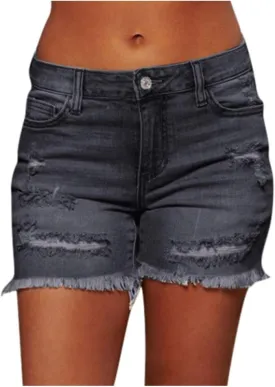 hlysgo Jeans Shorts for Women Mid Rise Ripped Jean Shorts Stretchy Frayed Raw Hem Casual Denim Shorts 2024 Summer Shorts