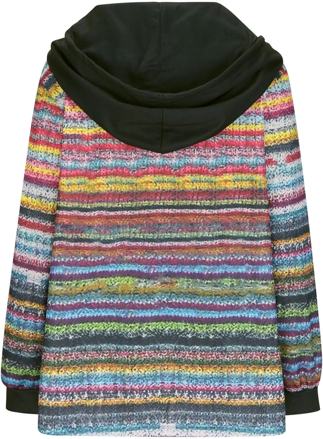 Hoodies for Women Fashion Rainbow Striped Cardigan Sweater Casual Long Sleeve Zip Up Hooded Jacket Fall Outfits Coat