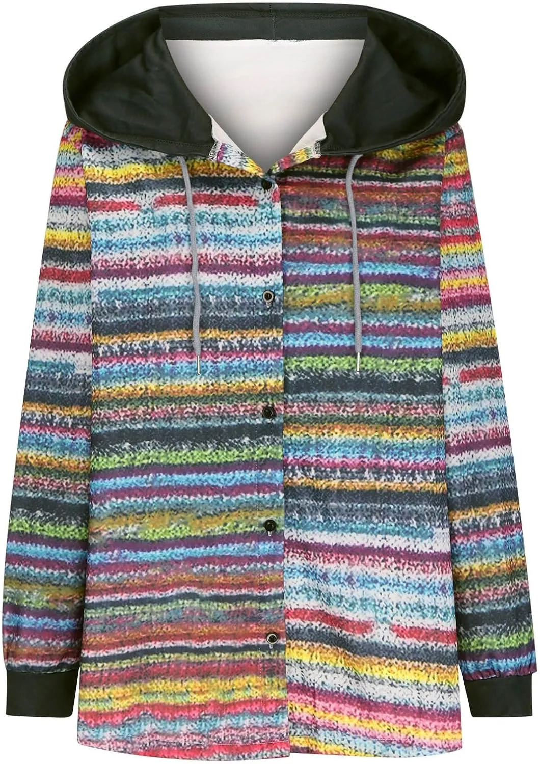 Hoodies for Women Fashion Rainbow Striped Cardigan Sweater Casual Long Sleeve Zip Up Hooded Jacket Fall Outfits Coat