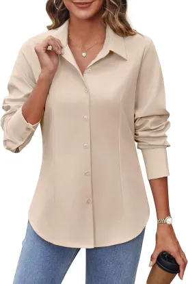HOTOUCH Women's Button Down Shirts Long Sleeve Button-up Dress Shirt Fitted Business Collared Work Office Suit Blouses