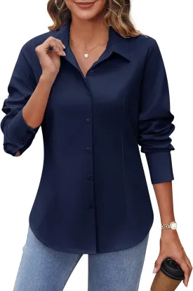 HOTOUCH Women's Button Down Shirts Long Sleeve Button-up Dress Shirt Fitted Business Collared Work Office Suit Blouses