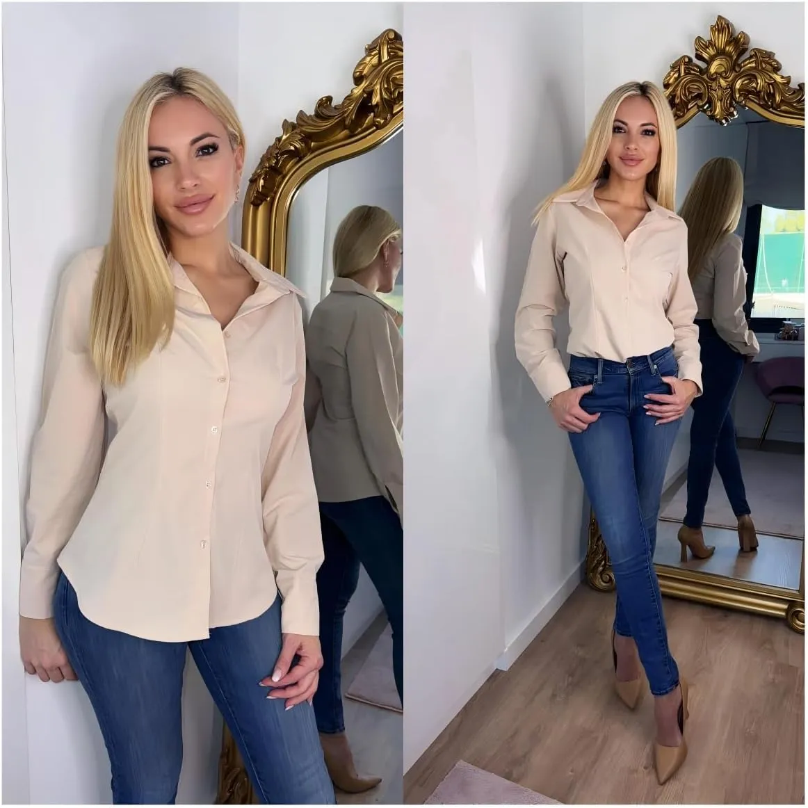 HOTOUCH Women's Button Down Shirts Long Sleeve Button-up Dress Shirt Fitted Business Collared Work Office Suit Blouses