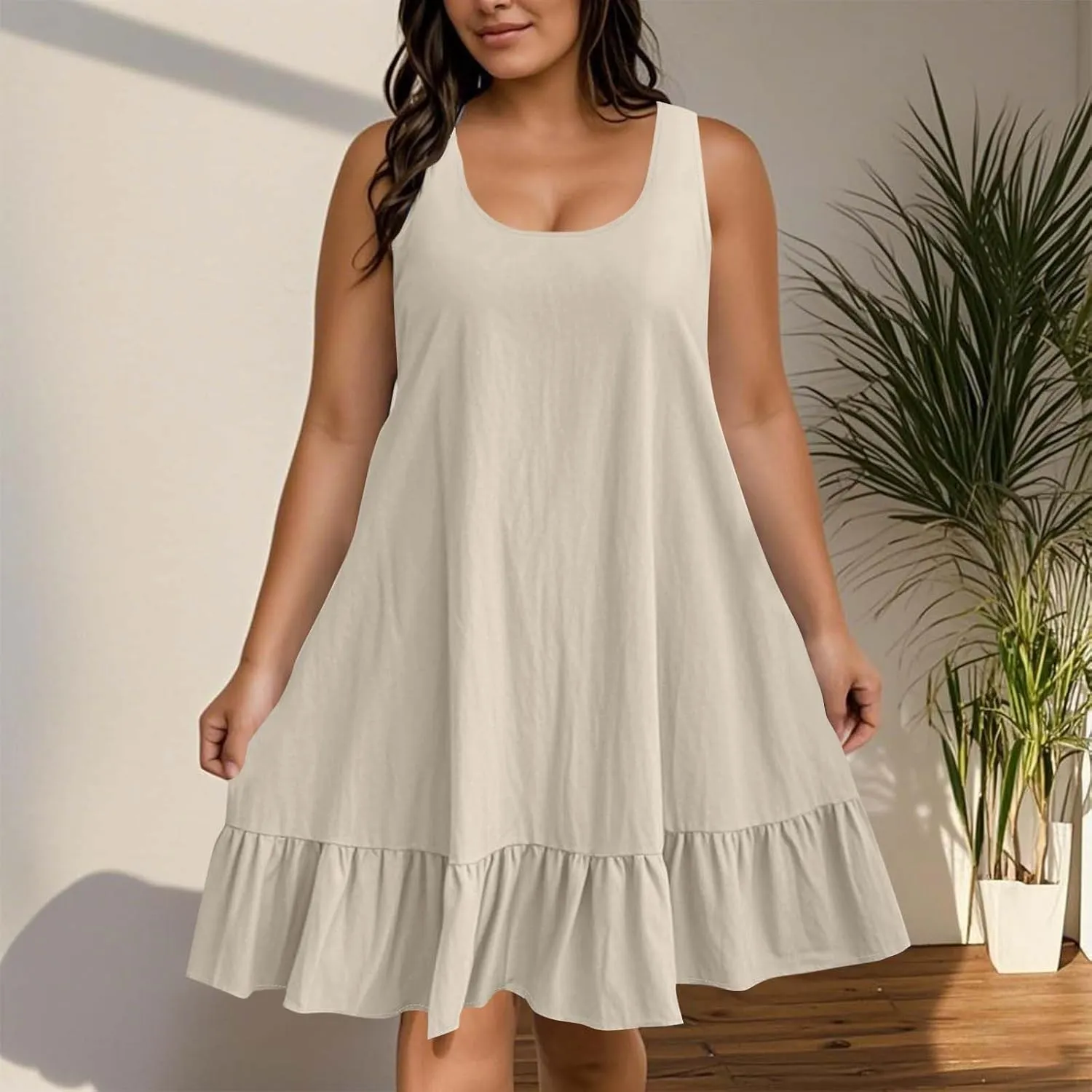 JOAU Women Plus Size Summer Babydoll Tank Dress 2025 Scoop Neck Sleeveless Ruffle A-Line Mini Sundress Beach Vacation Clothes