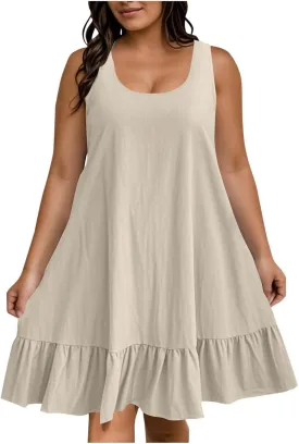 JOAU Women Plus Size Summer Babydoll Tank Dress 2025 Scoop Neck Sleeveless Ruffle A-Line Mini Sundress Beach Vacation Clothes
