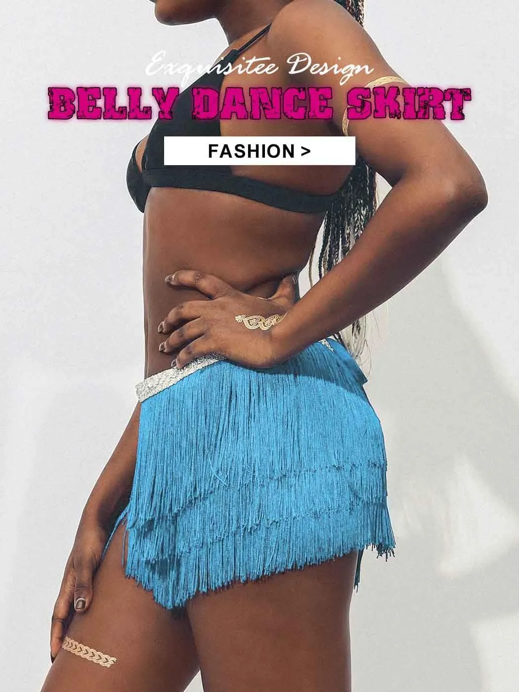 Kakaco Fringe Belly Skirt Sequin Tassel Dance Skirt Short Belly Hip Scarf Rave Party Skirts for Women and Girls