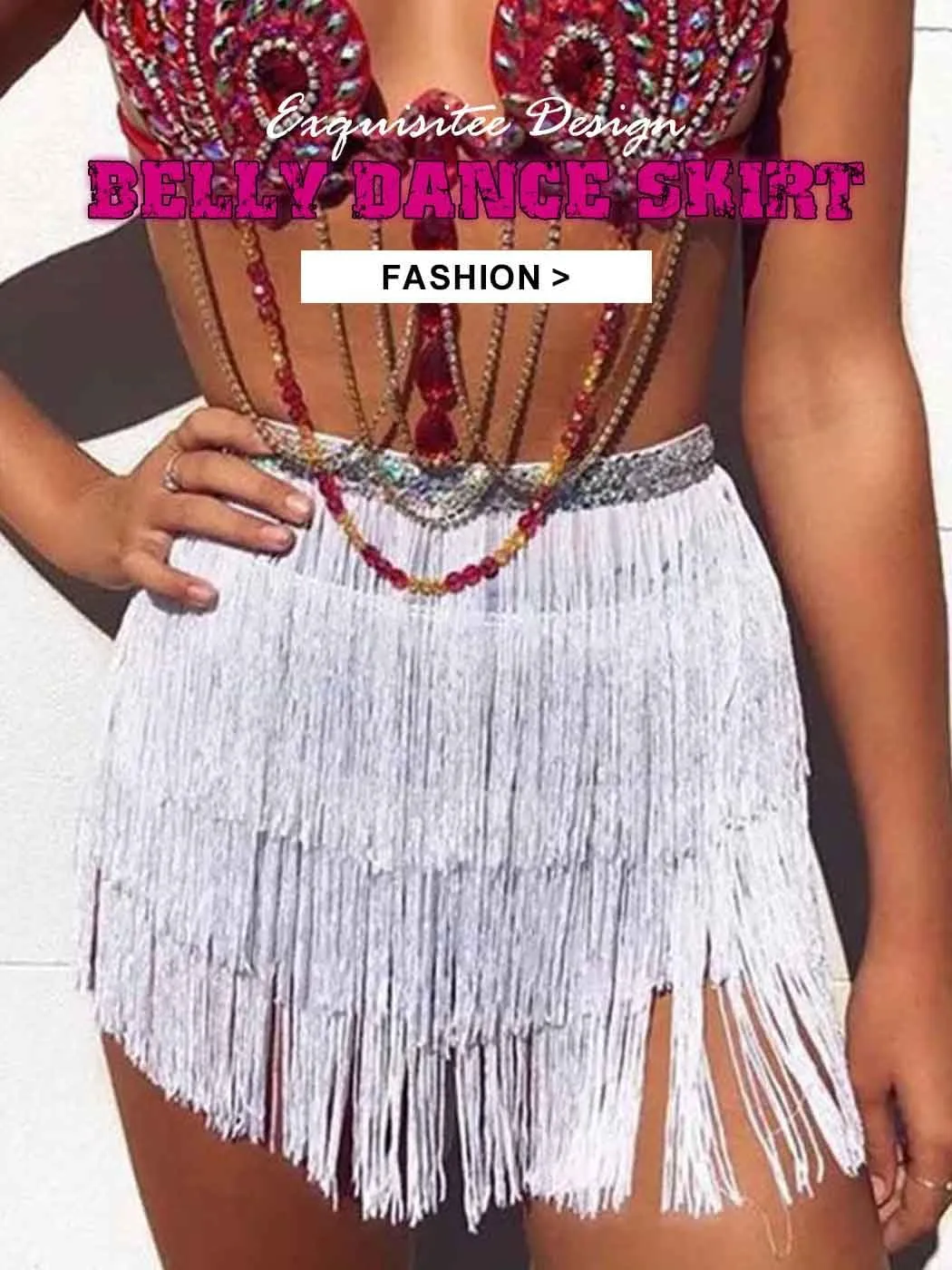 Kakaco Fringe Belly Skirt Sequin Tassel Dance Skirt Short Belly Hip Scarf Rave Party Skirts for Women and Girls