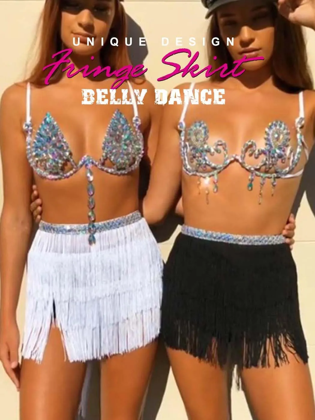 Kakaco Fringe Belly Skirt Sequin Tassel Dance Skirt Short Belly Hip Scarf Rave Party Skirts for Women and Girls