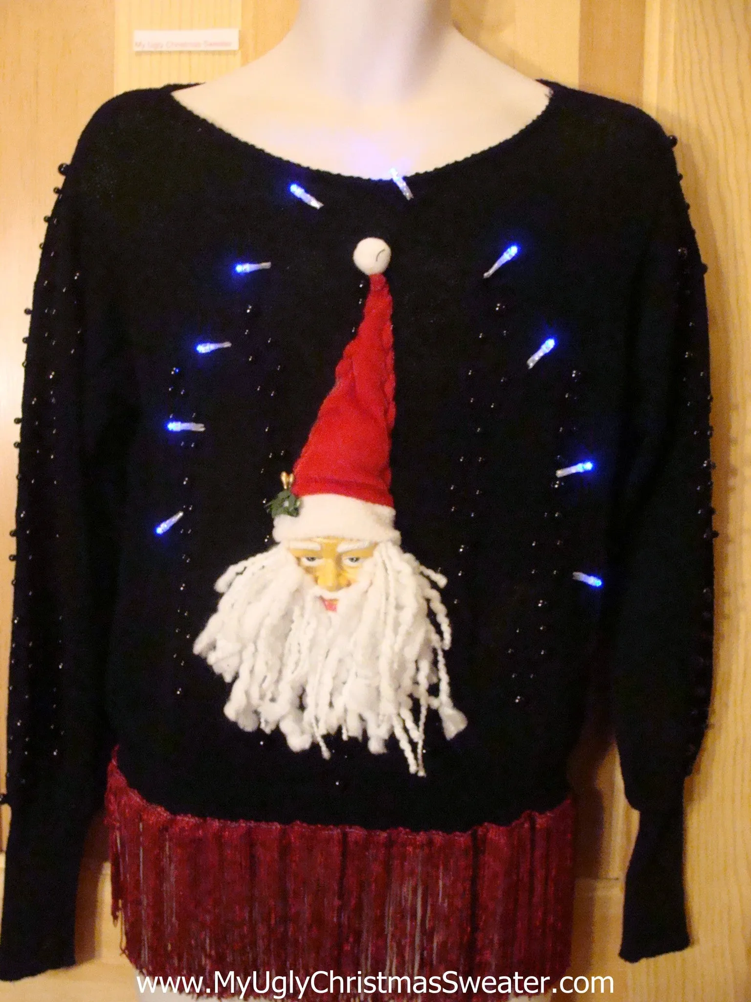 Light Up 80s Ugly Xmas Sweater Bling 3D Santa