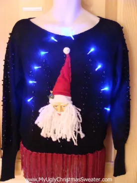 Light Up 80s Ugly Xmas Sweater Bling 3D Santa