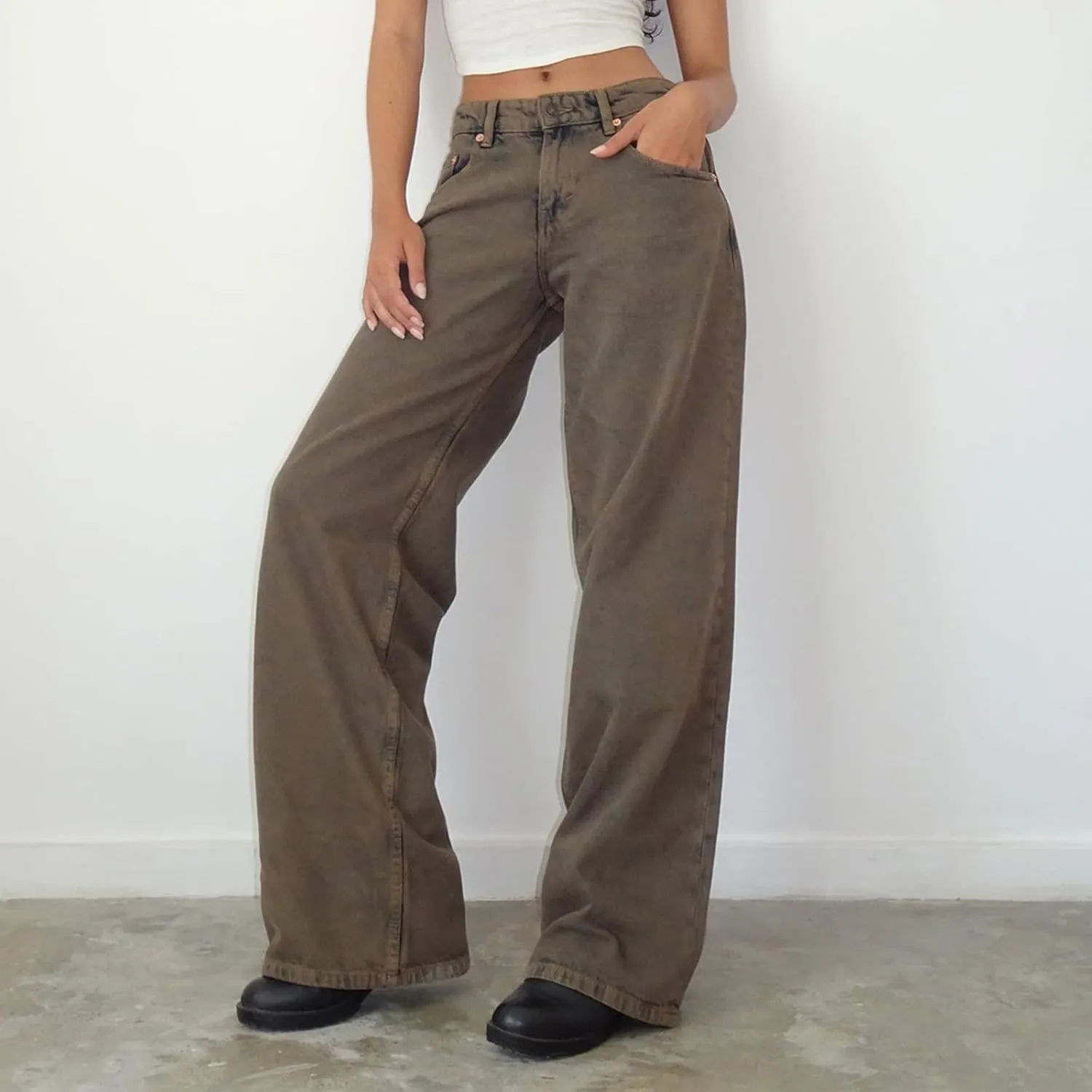 Low Rise Baggy Jeans for Woman Y2k Wide Leg Loose Fit Boyfriend Jeans Trendy Straight Leg Denim Pants with Pockets