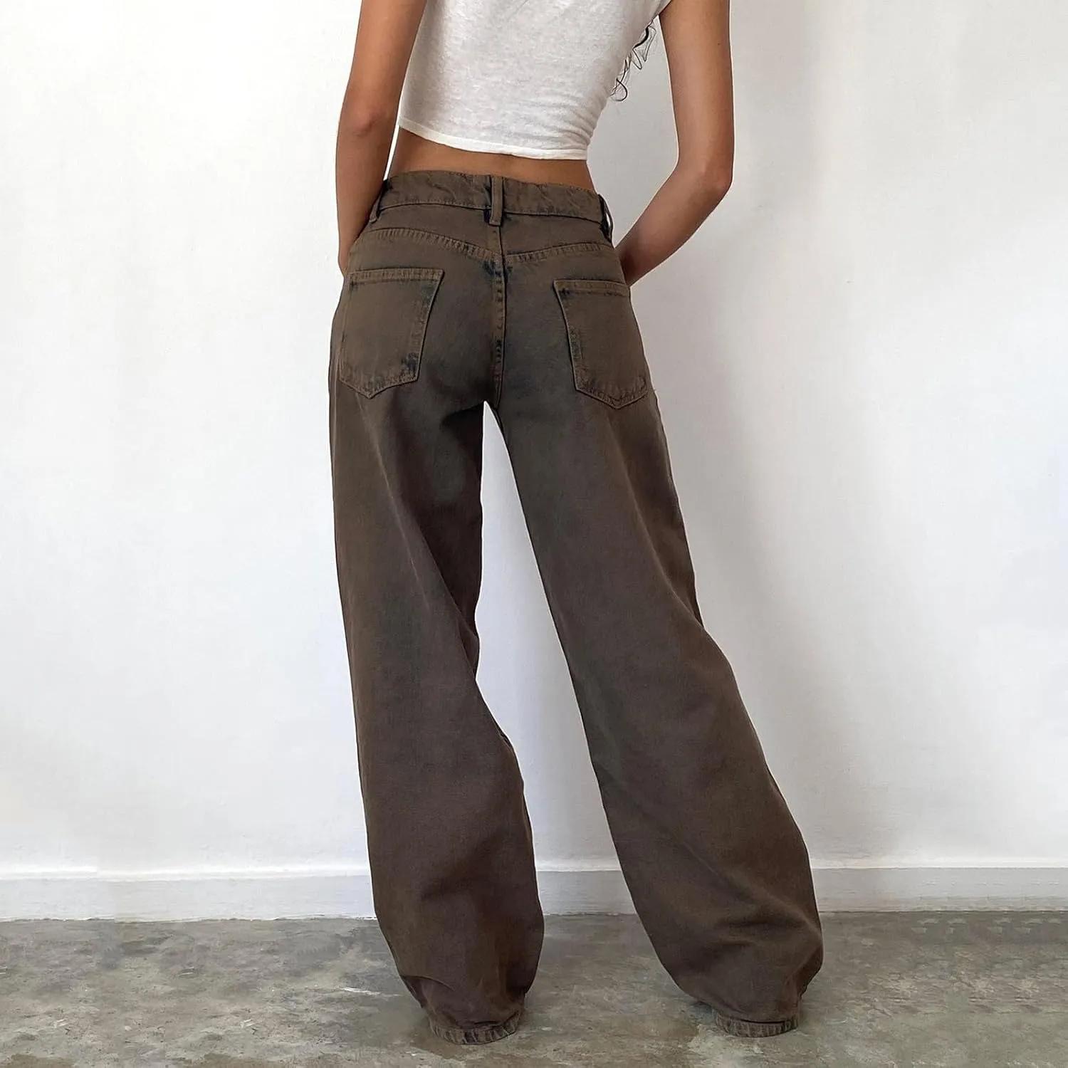 Low Rise Baggy Jeans for Woman Y2k Wide Leg Loose Fit Boyfriend Jeans Trendy Straight Leg Denim Pants with Pockets