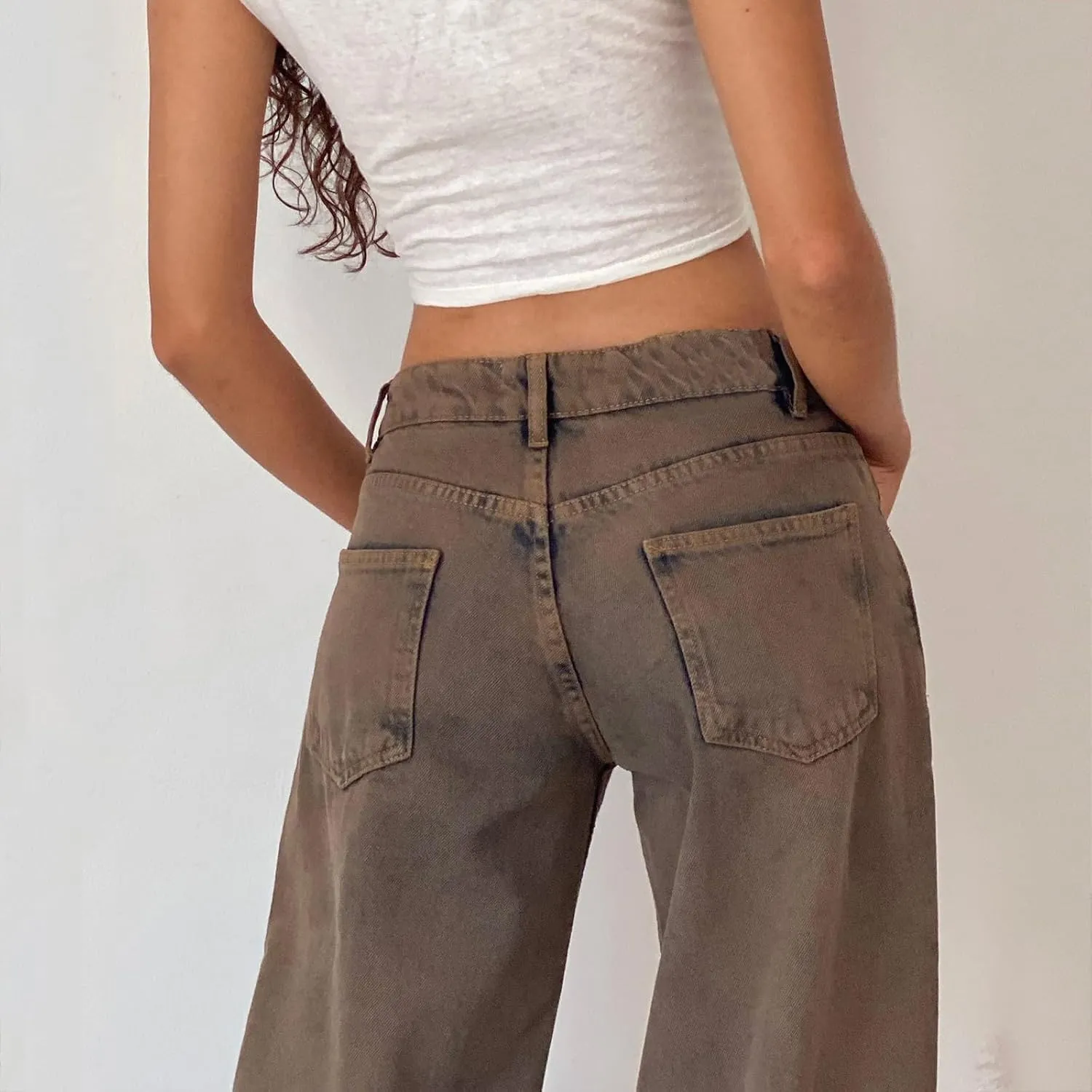 Low Rise Baggy Jeans for Woman Y2k Wide Leg Loose Fit Boyfriend Jeans Trendy Straight Leg Denim Pants with Pockets
