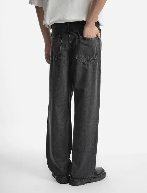 Mens Baggy Hip Hop Jeans Wide Leg Streetwear Jeans Loose Fit Y2K Skater Denim Pants