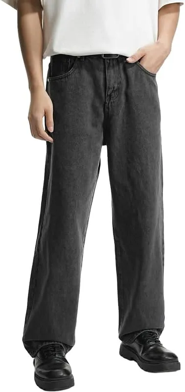 Mens Baggy Hip Hop Jeans Wide Leg Streetwear Jeans Loose Fit Y2K Skater Denim Pants