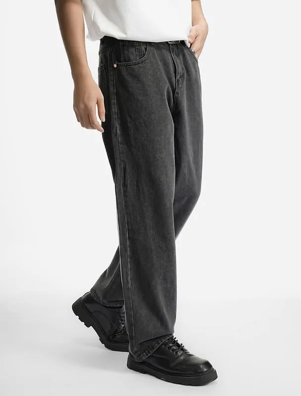 Mens Baggy Hip Hop Jeans Wide Leg Streetwear Jeans Loose Fit Y2K Skater Denim Pants