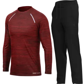 Men's Burgundy Long Sleeve T Shirt & Black Joggers Set