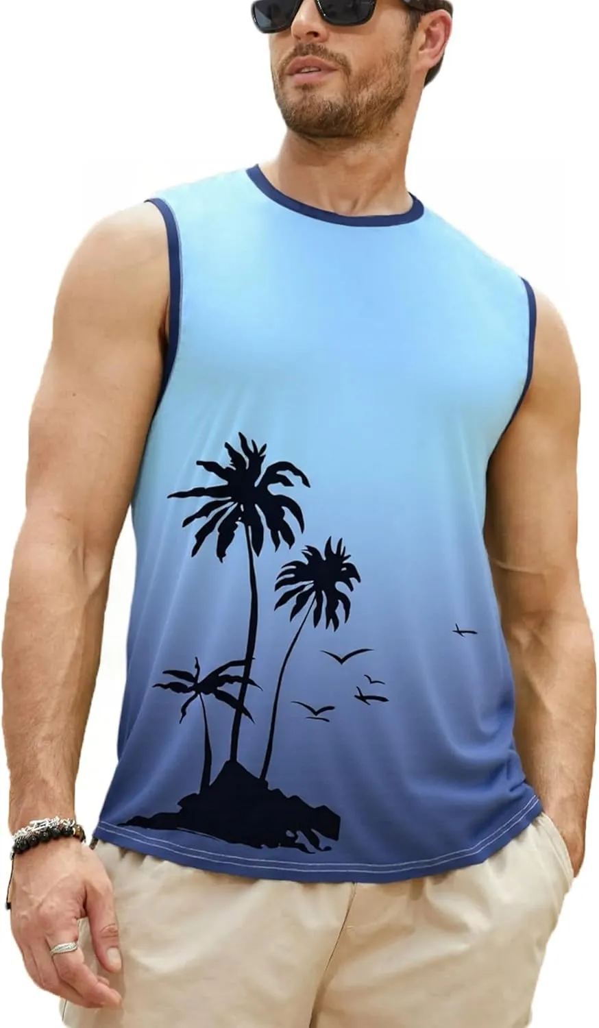 Men's Palm Tree Tank Tops Sleeveless Athletic Shirt Summer Beach Muscle Patriotic Tank Top