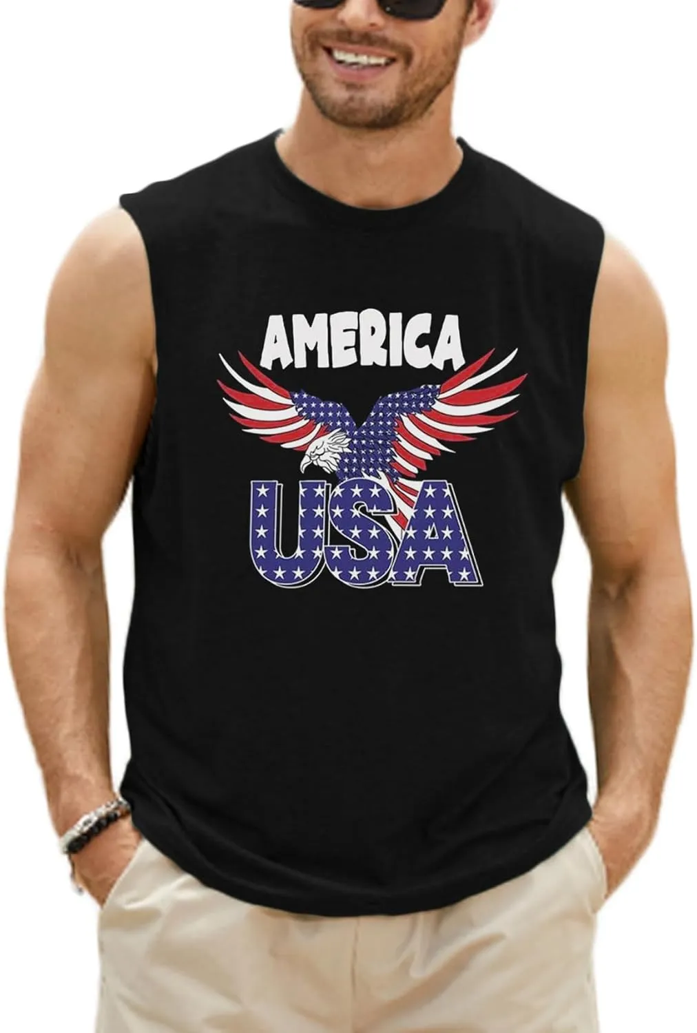 Men's Palm Tree Tank Tops Sleeveless Athletic Shirt Summer Beach Muscle Patriotic Tank Top
