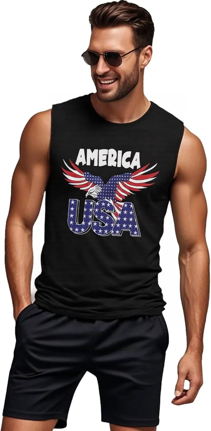 Men's Palm Tree Tank Tops Sleeveless Athletic Shirt Summer Beach Muscle Patriotic Tank Top